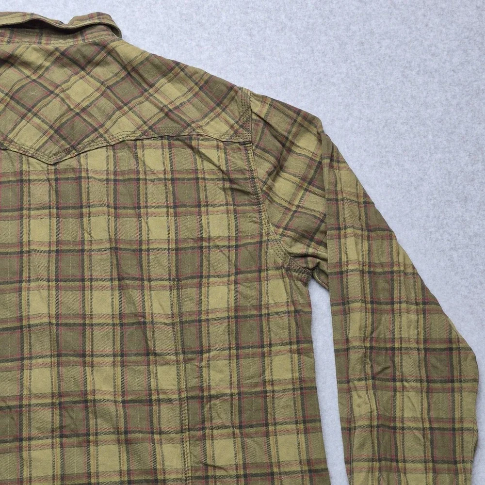 True Religion Shirt Mens 3XL Olive Green Western Pearl Snap Plaid Long Sleeve